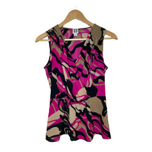 Anne Klein Sleeveless Plunge Front Top with Elastic Waist Detail Size S